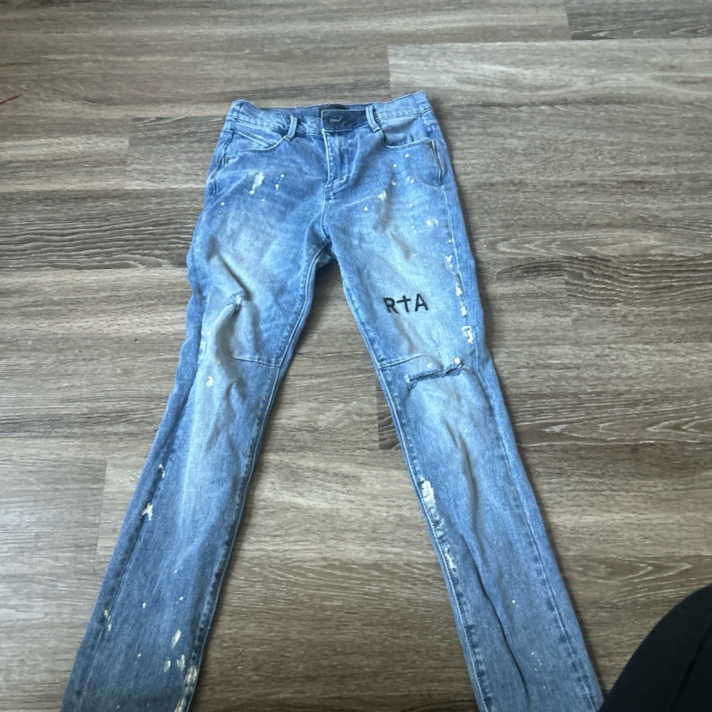 Blue Distressed Jeans with Paint Splatter